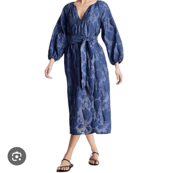 Elegant Blue Floral Puff Sleeves Spring Summer Dress Cottagecore Boho Bohemian - Picture 1 of 10